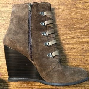BCBG Generation Wedge Olive Leather Ankle Boots